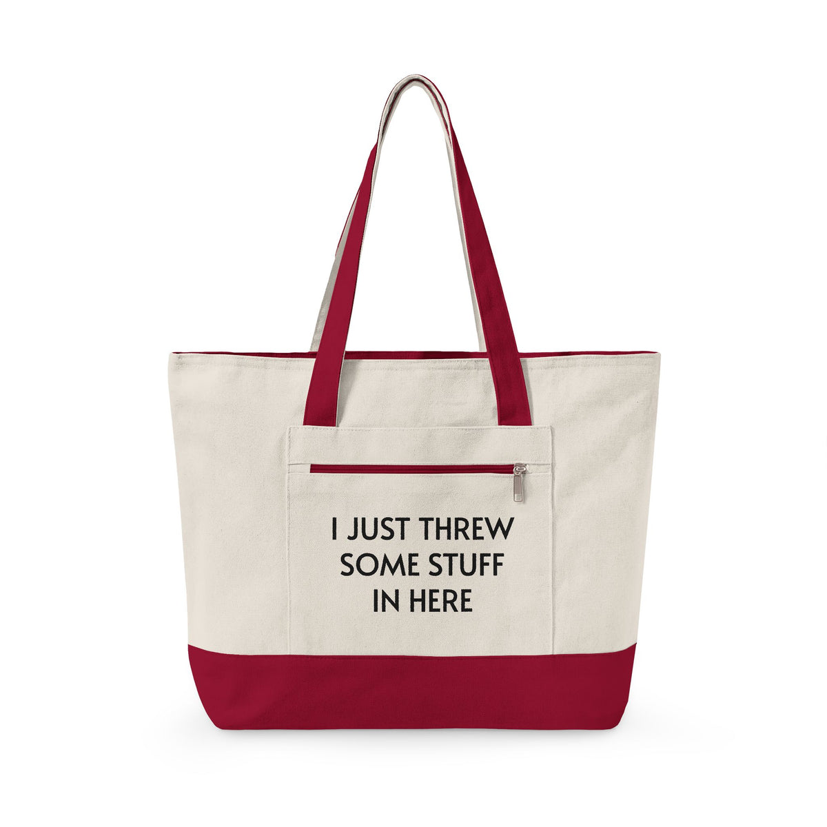 Type B Canvas Tote Bag | Personalized "I Just Threw Some Stuff in Here" Zipper Tote