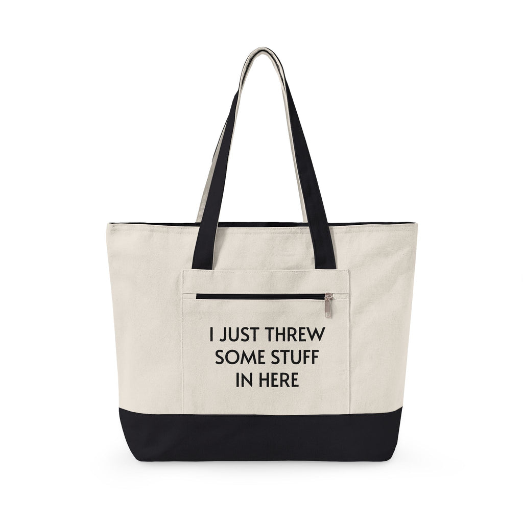 Type B Canvas Tote Bag | Personalized "I Just Threw Some Stuff in Here" Zipper Tote